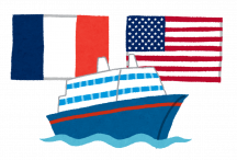 船でフランスからアメリカへ渡るイメージイラスト