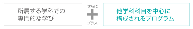 所属する学科での専門的な学び、さらに他学科科目を中心に構成されるプログラム